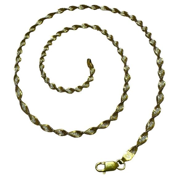 Italian 925 Sterling Silver & Gold-Tone Twisted Rope Chain – 18.5” - Picture 1 of 17